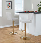 Henry Adjustable Barstool - Set of 2 - Gold Metal, Beige Fabric