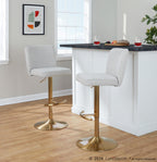 Henry Adjustable Barstool - Set of 2 - Gold Metal, Beige Fabric
