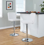 Henry Adjustable Barstool - Set of 2 - Chrome Metal, White Fabric