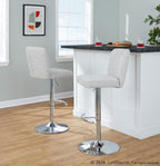 Henry Adjustable Barstool - Set of 2 - Chrome Metal, Beige Fabric