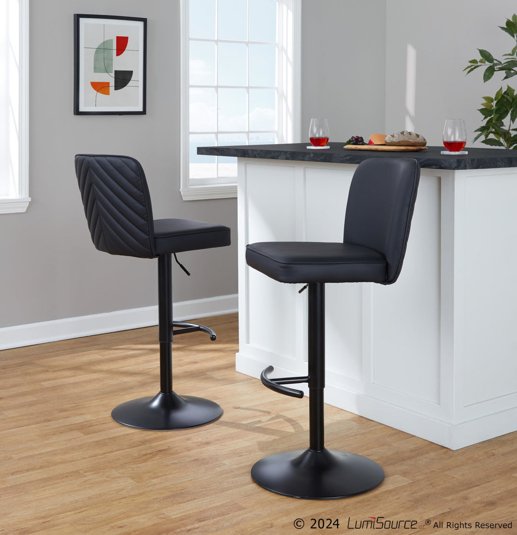 Henry Adjustable Barstool - Set of 2 - Black Metal, Black PU