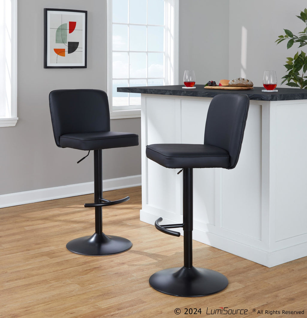 Henry Adjustable Barstool - Set of 2 - Black Metal, Black PU
