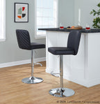 Henry Adjustable Barstool - Set of 2 - Chrome Metal, Black PU