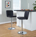Henry Adjustable Barstool - Set of 2 - Chrome Metal, Black PU