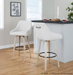 Hannah 30" Fixed-Height Barstool - Set of 2 - Whitewashed Wood, Cream Fabric, Black Metal