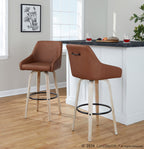 Hannah 30" Fixed-Height Barstool - Set of 2 - Whitewashed Wood, Camel PU, Black Metal