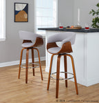 Vintage Mod 30" Fixed-Height Barstool - Set of 2 - Walnut Wood, Stone Fabric, Chrome