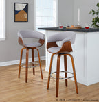 Vintage Mod 30" Fixed-Height Barstool - Set of 2 - Walnut Wood, Stone Fabric, Chrome