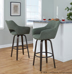 Mustang 30" Fixed-Height Barstool - Set of 2 - Walnut Glazed Wood, Green Fabric, Black Metal