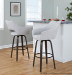Mustang 30" Fixed-Height Barstool - Set of 2 - Walnut Glazed Wood, Grey Fabric, Black Metal
