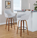 Mustang 30" Fixed-Height Barstool - Set of 2 - Walnut Wood, Grey Fabric, Black Metal