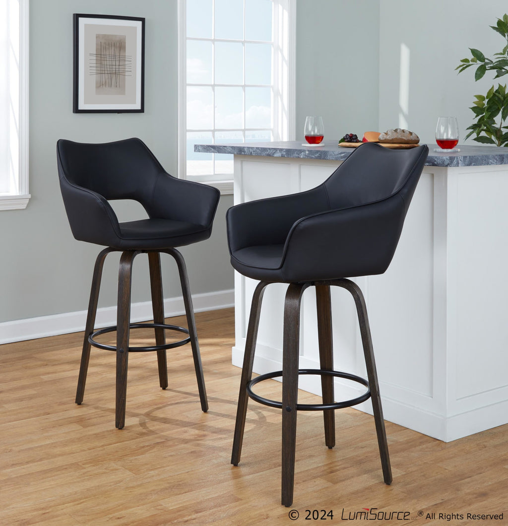 Mustang 30" Fixed-Height Barstool - Set of 2 - Walnut Glazed Wood, Black PU, Black Metal