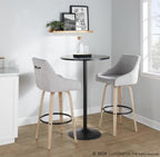Hannah 30" Fixed-Height Barstool - Set of 2 - Whitewashed Wood, Grey Fabric, Black Metal