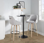 Hannah 30" Fixed-Height Barstool - Set of 2 - Whitewashed Wood, Grey Fabric, Black Metal