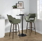 Mustang 30" Fixed-Height Barstool - Set of 2 - Walnut Glazed Wood, Green Fabric, Black Metal