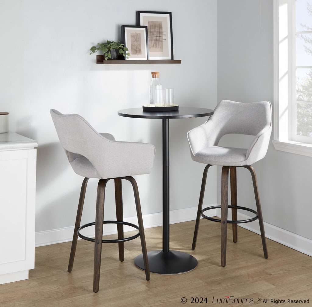 Mustang 30" Fixed-Height Barstool - Set of 2 - Walnut Glazed Wood, Grey Fabric, Black Metal