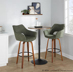 Mustang 30" Fixed-Height Barstool - Set of 2 - Walnut Wood, Green Fabric, Black Metal