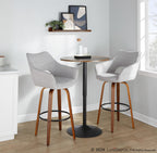 Mustang 30" Fixed-Height Barstool - Set of 2 - Walnut Wood, Grey Fabric, Black Metal