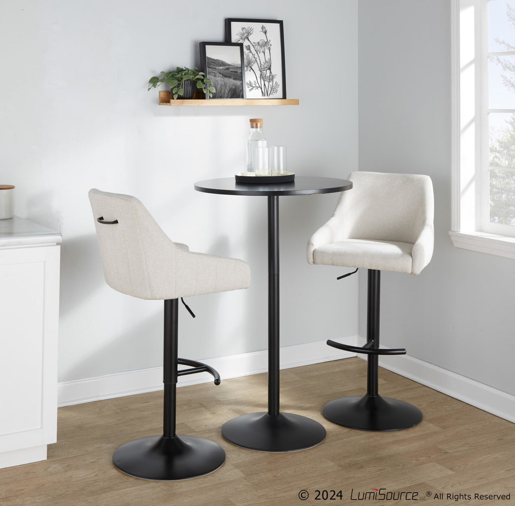 Hannah Adjustable Barstool - Set of 2 - Black Metal, Cream Fabric