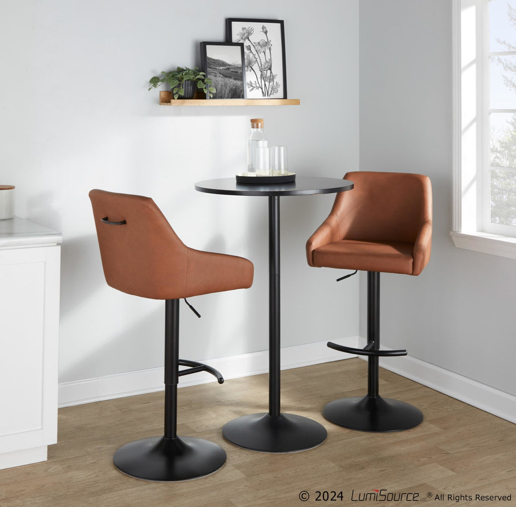 Hannah Adjustable Barstool - Set of 2 - Black Metal, Camel PU