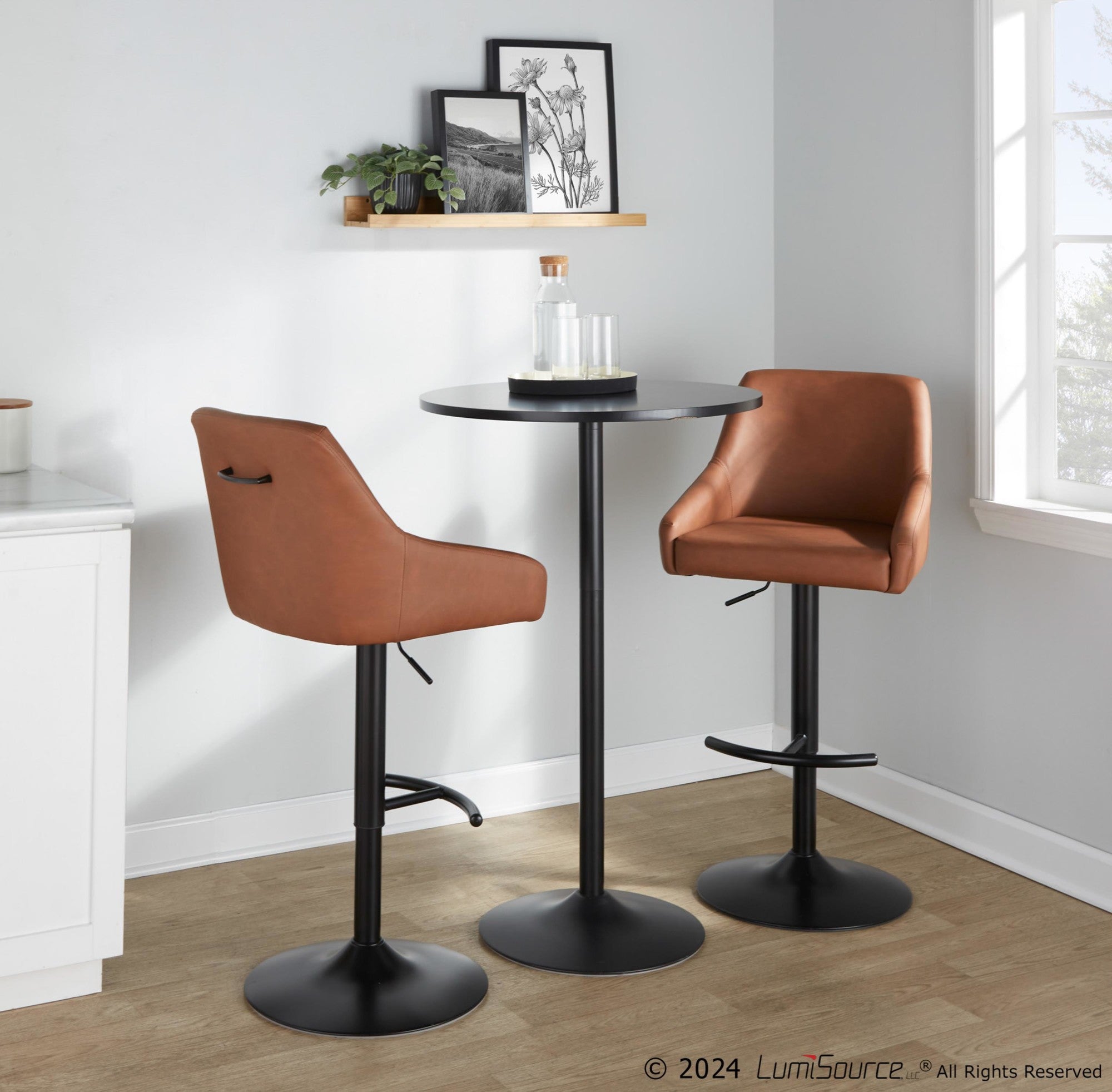 Hannah Adjustable Barstool - Set of 2 - Black Metal, Camel PU