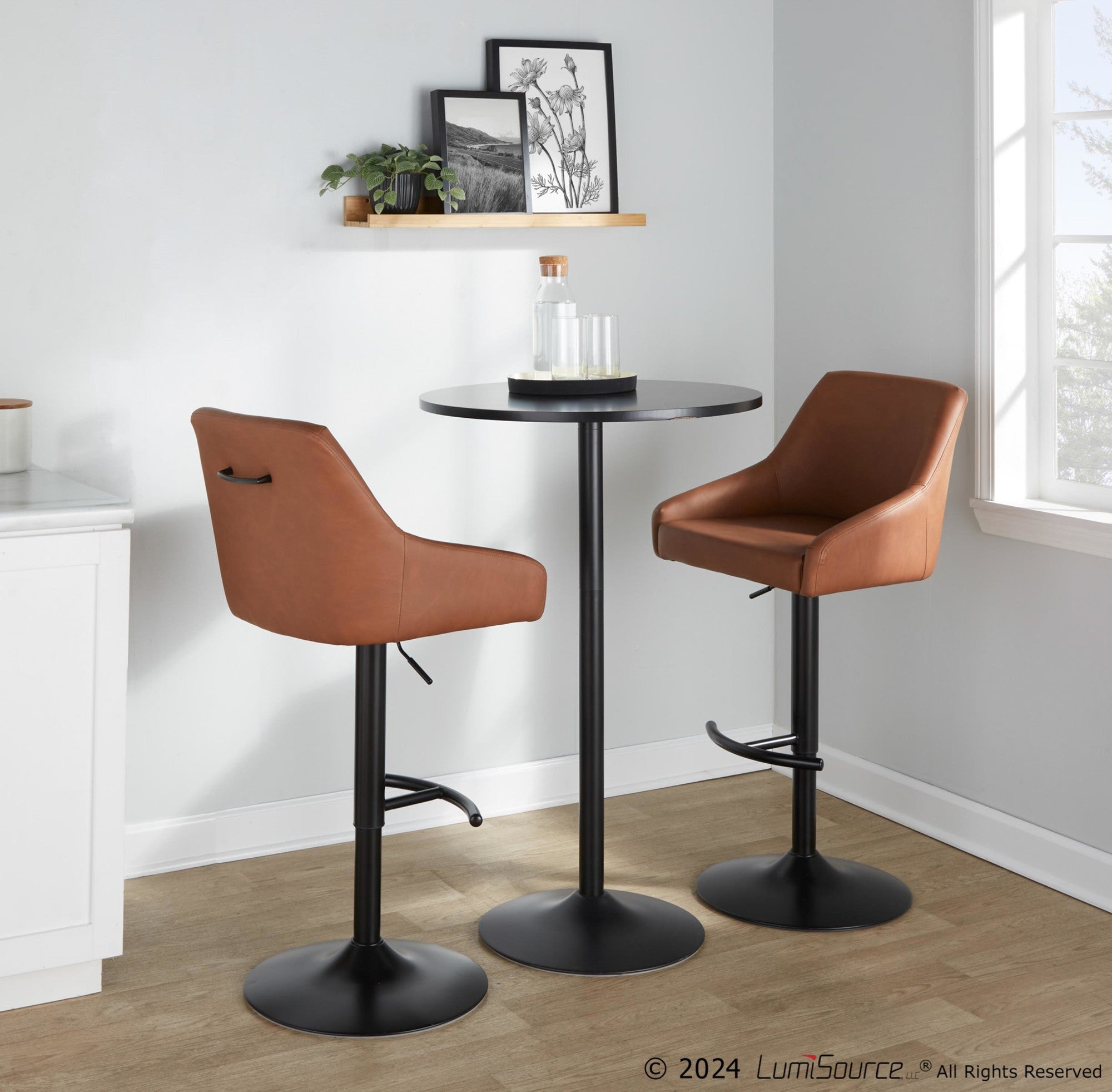 Hannah Adjustable Barstool - Set of 2 - Black Metal, Camel PU
