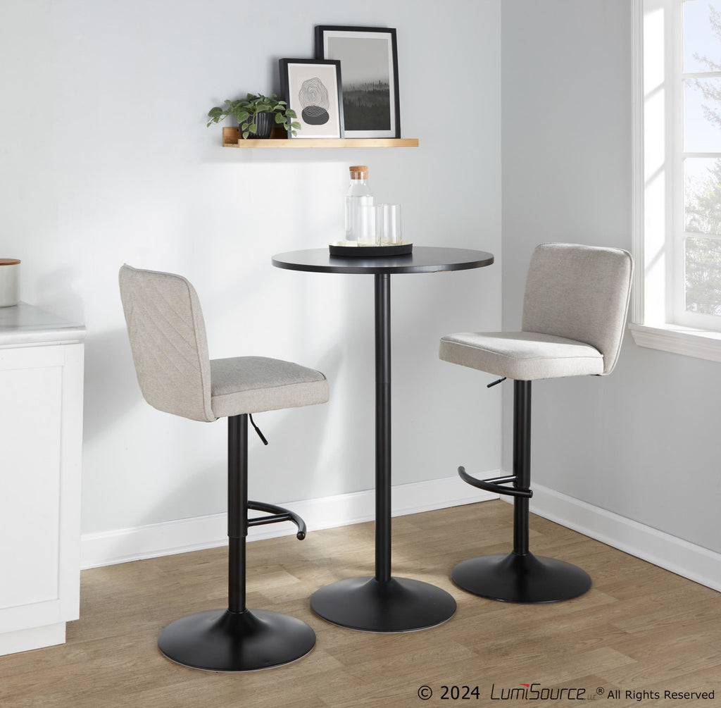 Henry Adjustable Barstool - Set of 2 - Black Metal, Beige Fabric