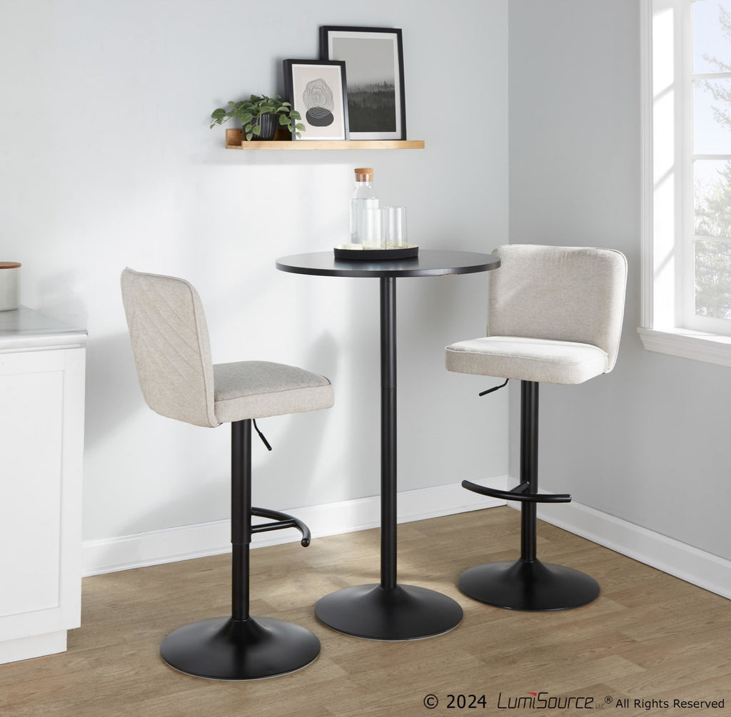 Henry Adjustable Barstool - Set of 2 - Black Metal, Beige Fabric