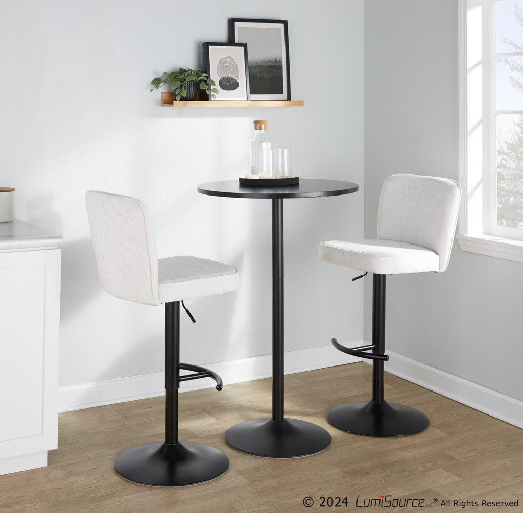 Henry Adjustable Barstool - Set of 2 - Black Metal, White Fabric