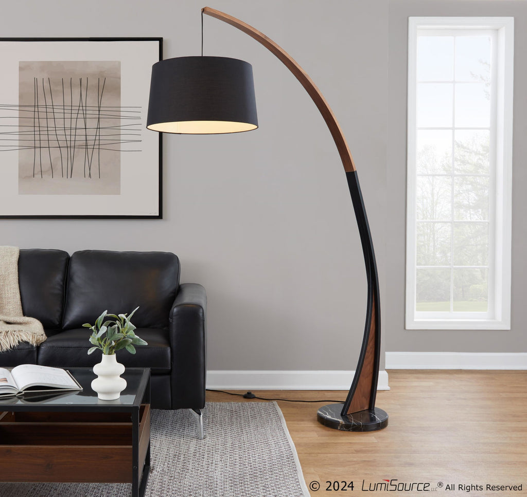 Noah Floor Lamp - Black Marble, Walnut Wood, Black Linen
