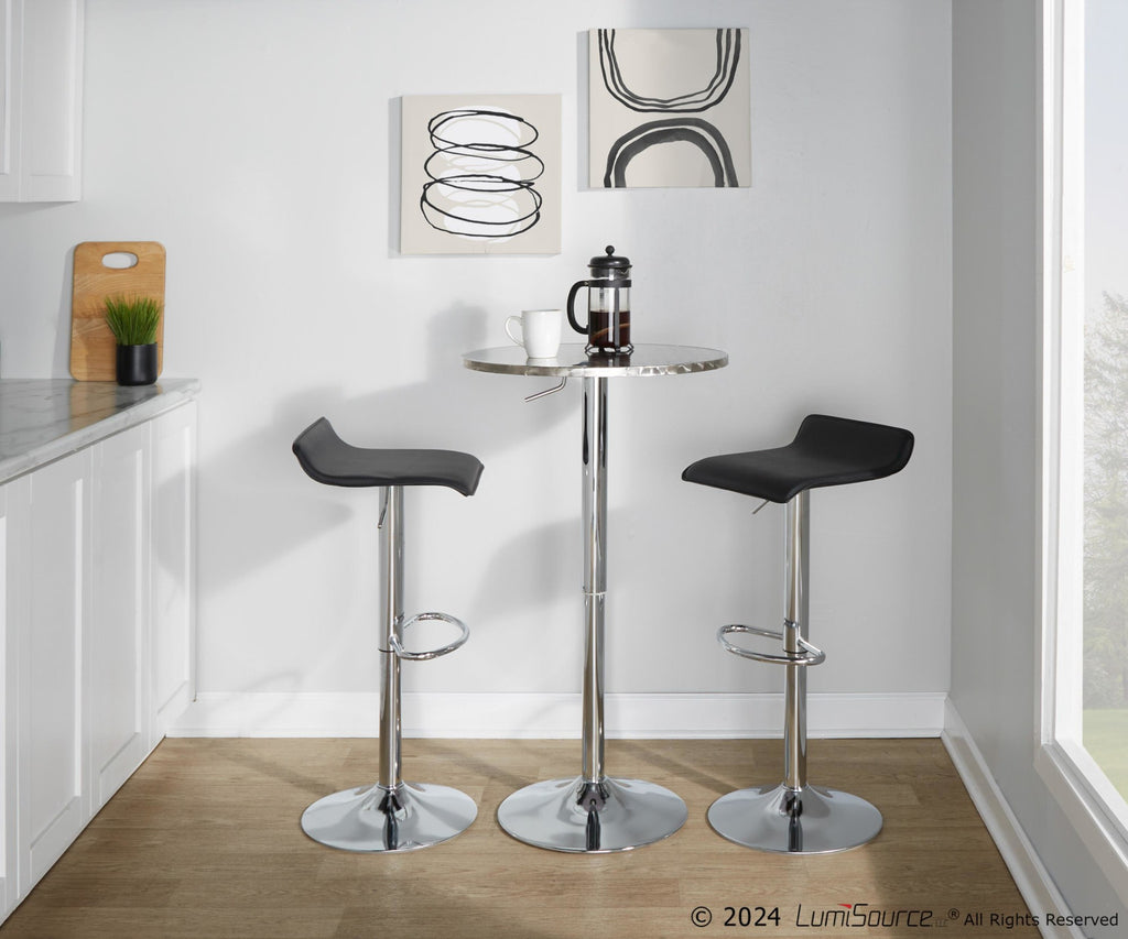 Bistro Round Ale Bar Set - 3 Piece - Silver Metal, Black Pvc, Chrome Metal