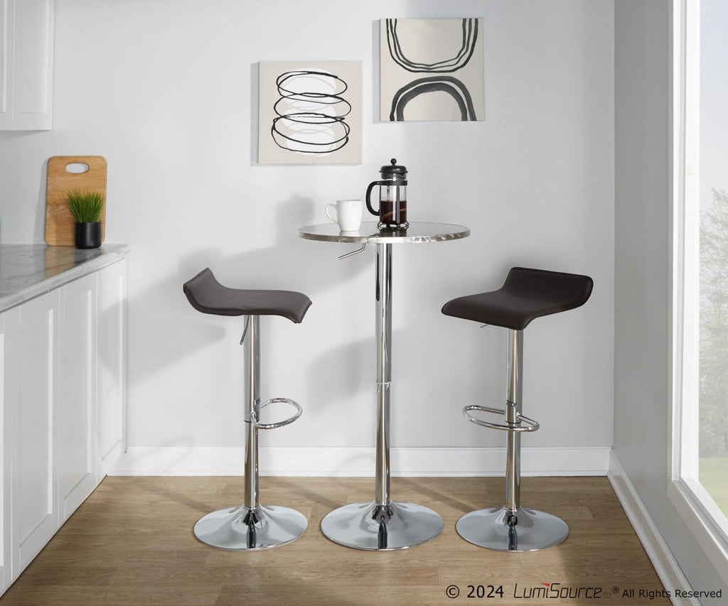 Bistro Round Ale Bar Set - 3 Piece - Silver Metal, Brown Pvc, Chrome Metal