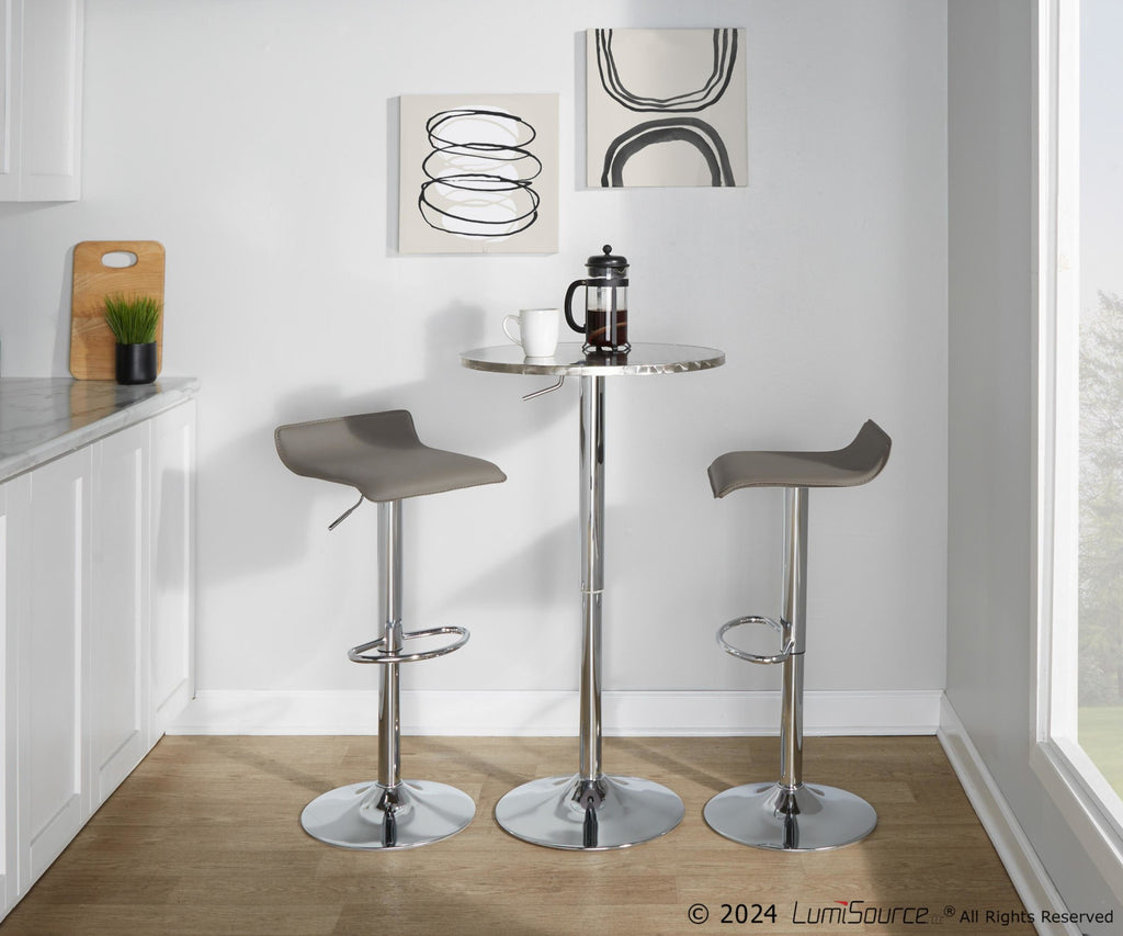 Bistro Round Ale Bar Set - 3 Piece - Silver Metal, Grey Pvc, Chrome Metal