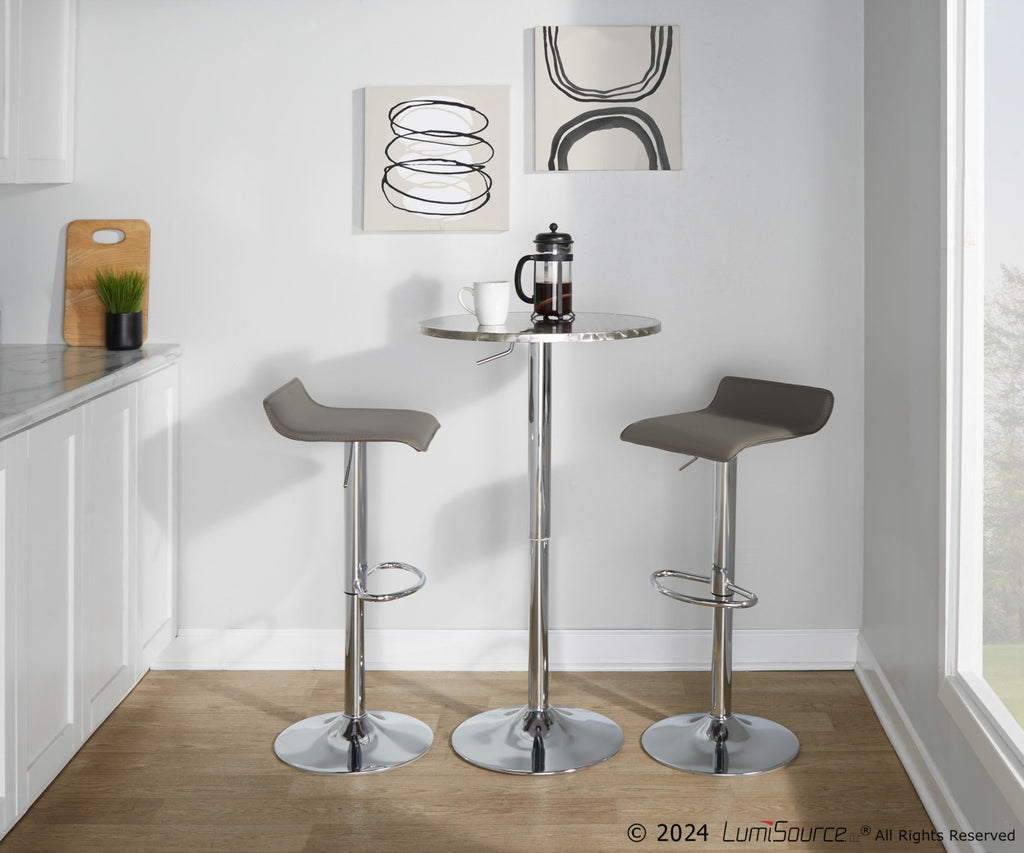 Bistro Round Ale Bar Set - 3 Piece - Silver Metal, Grey Pvc, Chrome Metal