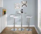 Ale Adjustable Barstool - Set of 2 - Chrome Metal, White Pvc