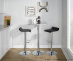 Bistro Square-ale Bar Set - 3 Piece - Silver Metal, Black Pvc, Chrome Metal
