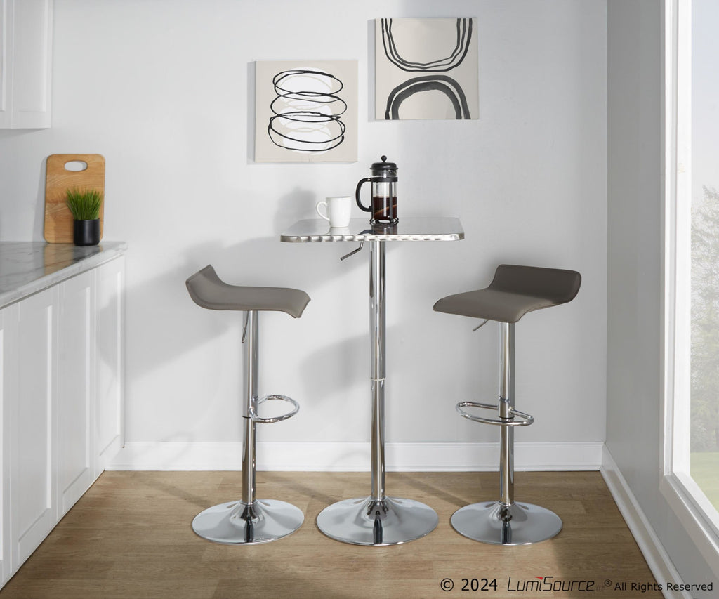 Bistro Square-ale Bar Set - 3 Piece - Silver Metal, Grey Pvc, Chrome Metal