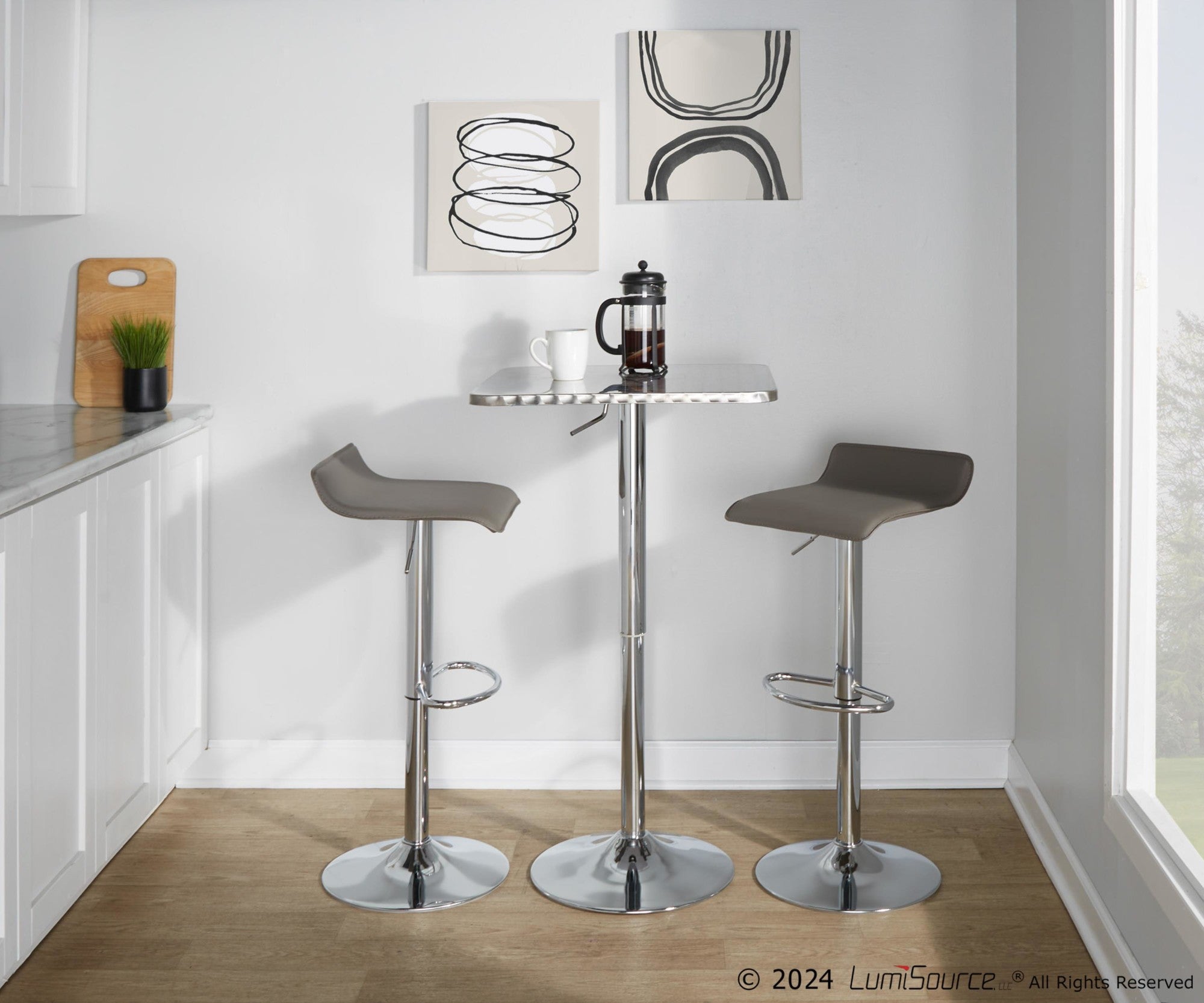 Bistro Square-ale Bar Set - 3 Piece - Silver Metal, Grey Pvc, Chrome Metal