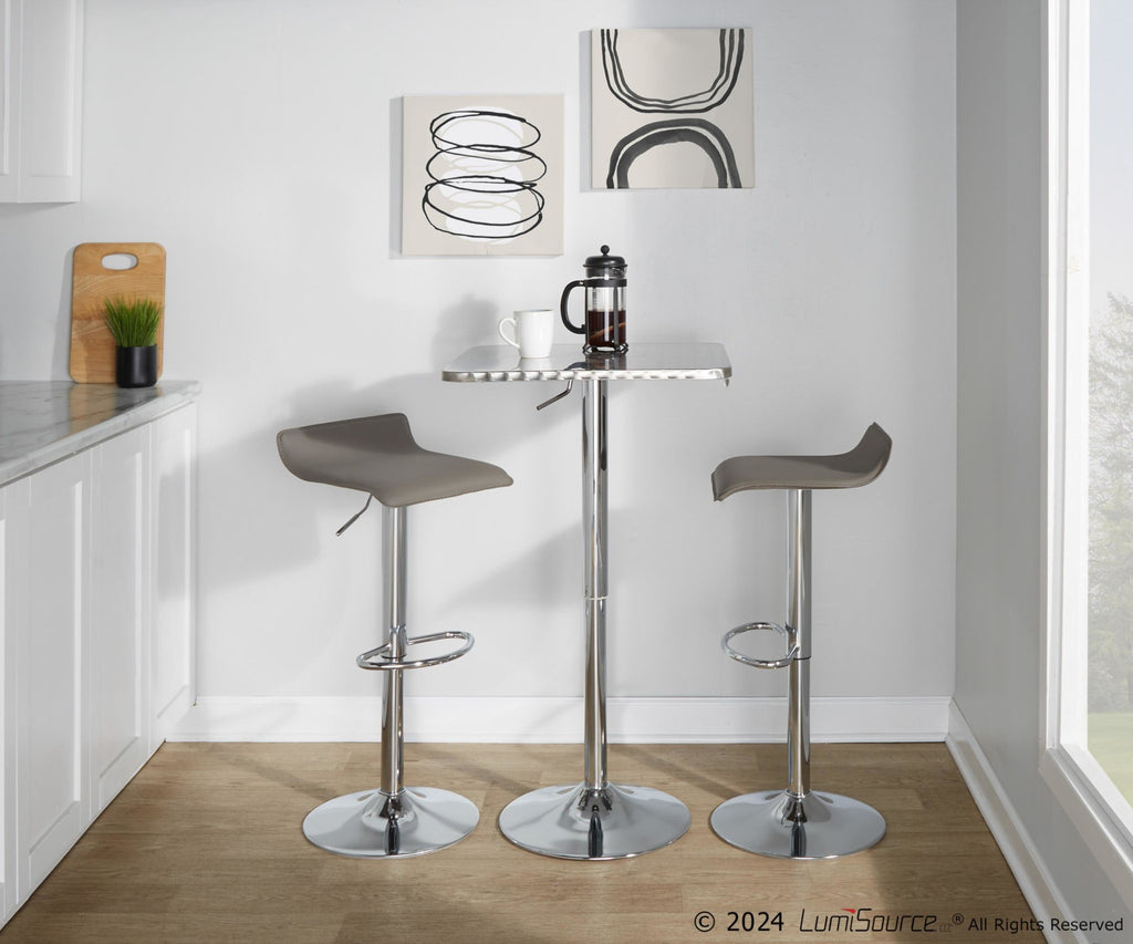Bistro Square-ale Bar Set - 3 Piece - Silver Metal, Grey Pvc, Chrome Metal
