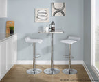 Bistro Square-ale Bar Set - 3 Piece - Silver Metal, White Pvc, Chrome Metal