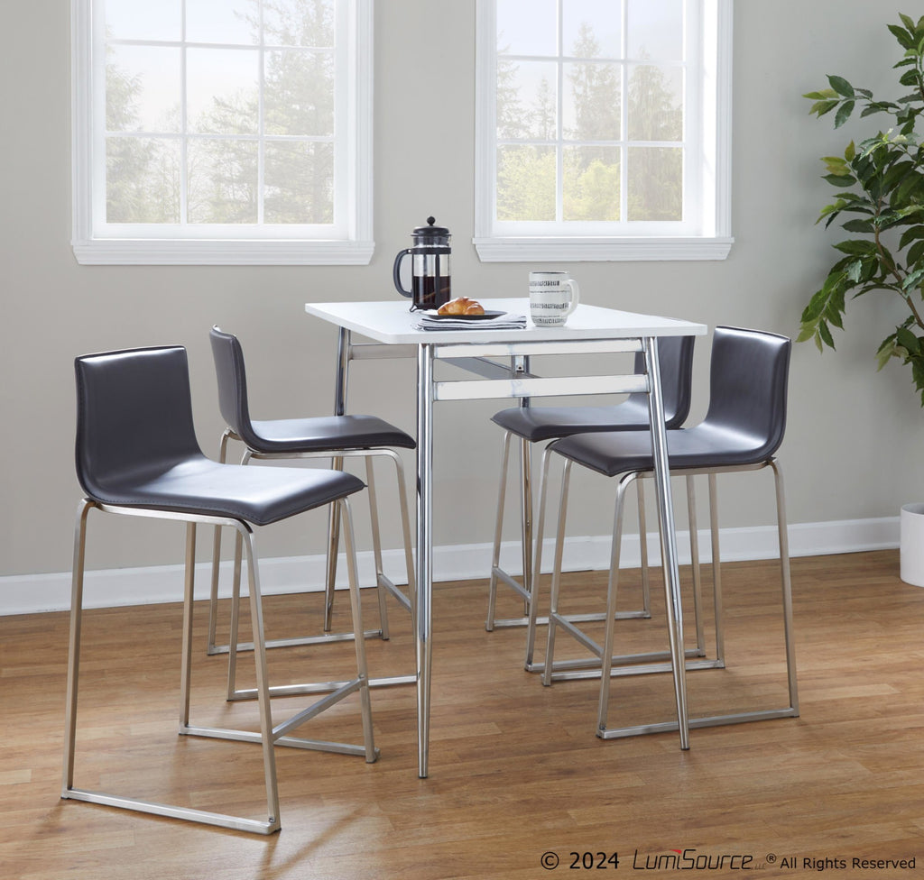 Mara 26" Fixed-Height Counter Stool - Set of 2 - Stainless Steel, Grey PU