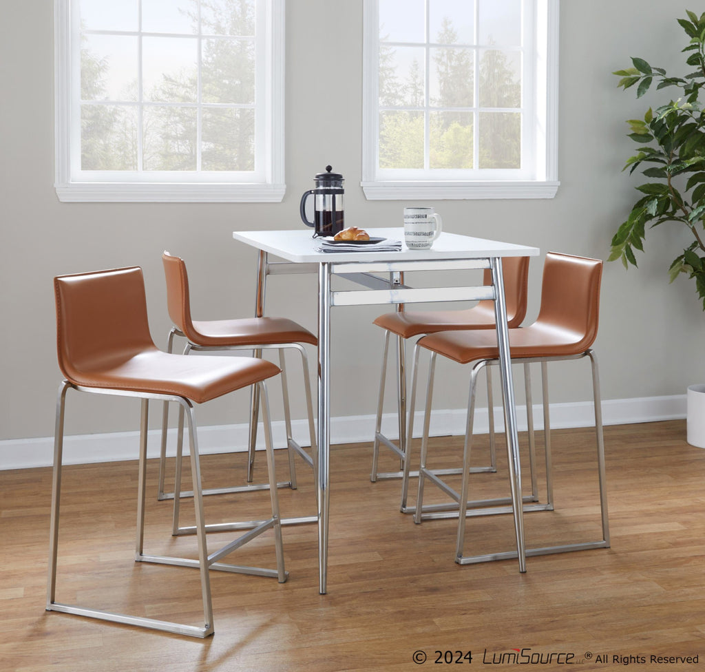 Mara 26" Fixed-Height Counter Stool - Set of 2 - Stainless Steel, Camel PU