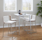 Mara 26" Fixed-Height Counter Stool - Set of 2 - Brushed Stainless Steel, Walnut Wood, White PU