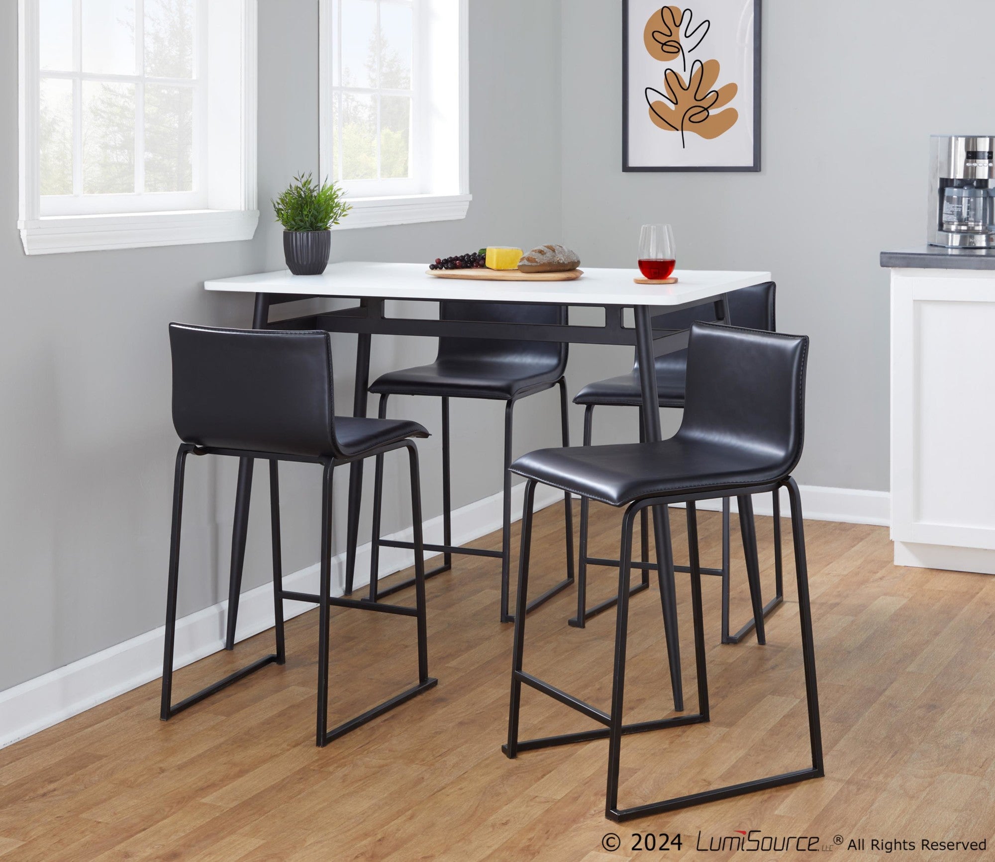 Mara 26" Fixed-Height Counter Stool - Set of 2 - Black Metal, Black PU