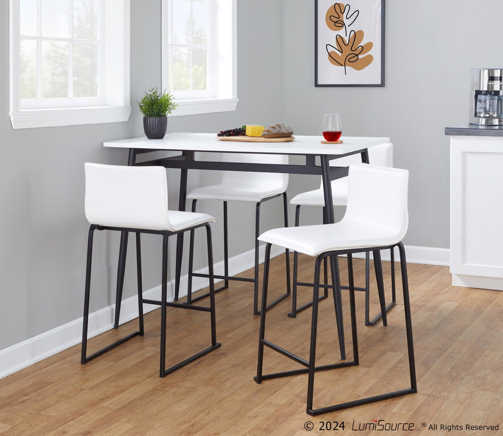 Mara 26" Fixed-Height Counter Stool - Set of 2 - Black Metal, White PU