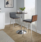 Mason 26" Fixed-Height Counter Stool - Set of 2 - Stainless Steel, Walnut Wood, Grey PU