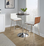 Mason 26" Fixed-Height Counter Stool - Set of 2 - Stainless Steel, Walnut Wood, White PU