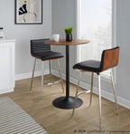 Pebble-mason Swivel Counter Height Dining Set - 3 Piece - Black Metal, Walnut Wood, Black PU, Stainless Steel