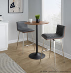 Pebble-mason Swivel Counter Height Dining Set - 3 Piece - Black Metal, Walnut Wood, Grey PU, Stainless Steel