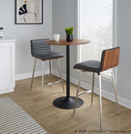 Pebble-mason Swivel Counter Height Dining Set - 3 Piece - Black Metal, Walnut Wood, Grey PU, Stainless Steel
